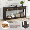 Espresso farmhouse entryway table showcasing solid wood legs and sleek finish, designed for durability and easy.