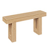 Console table with natural wood grain, 63 inches long, featuring sturdy legs and ample storage for entryway.