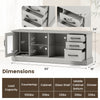 63-inch gray media console table featuring 3 drawers and 2 removable glass shelves for versatile storage and.