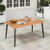 63-inch acacia wood dining table with tapered metal legs and umbrella hole, perfect for indoor or outdoor dining.