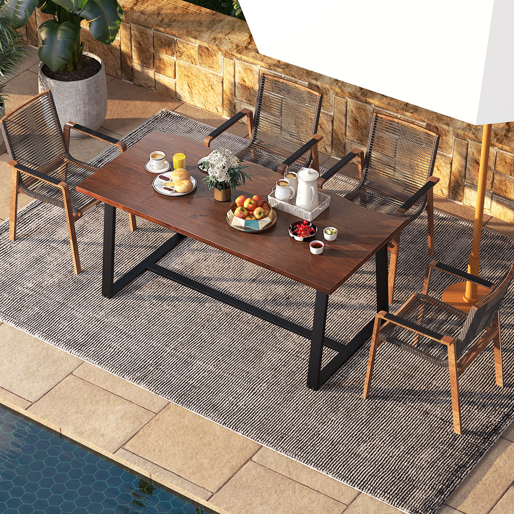 Large 63" dining table with wavy edge, heavy-duty metal frame, ideal for 4-6 people, perfect for outdoor dining.