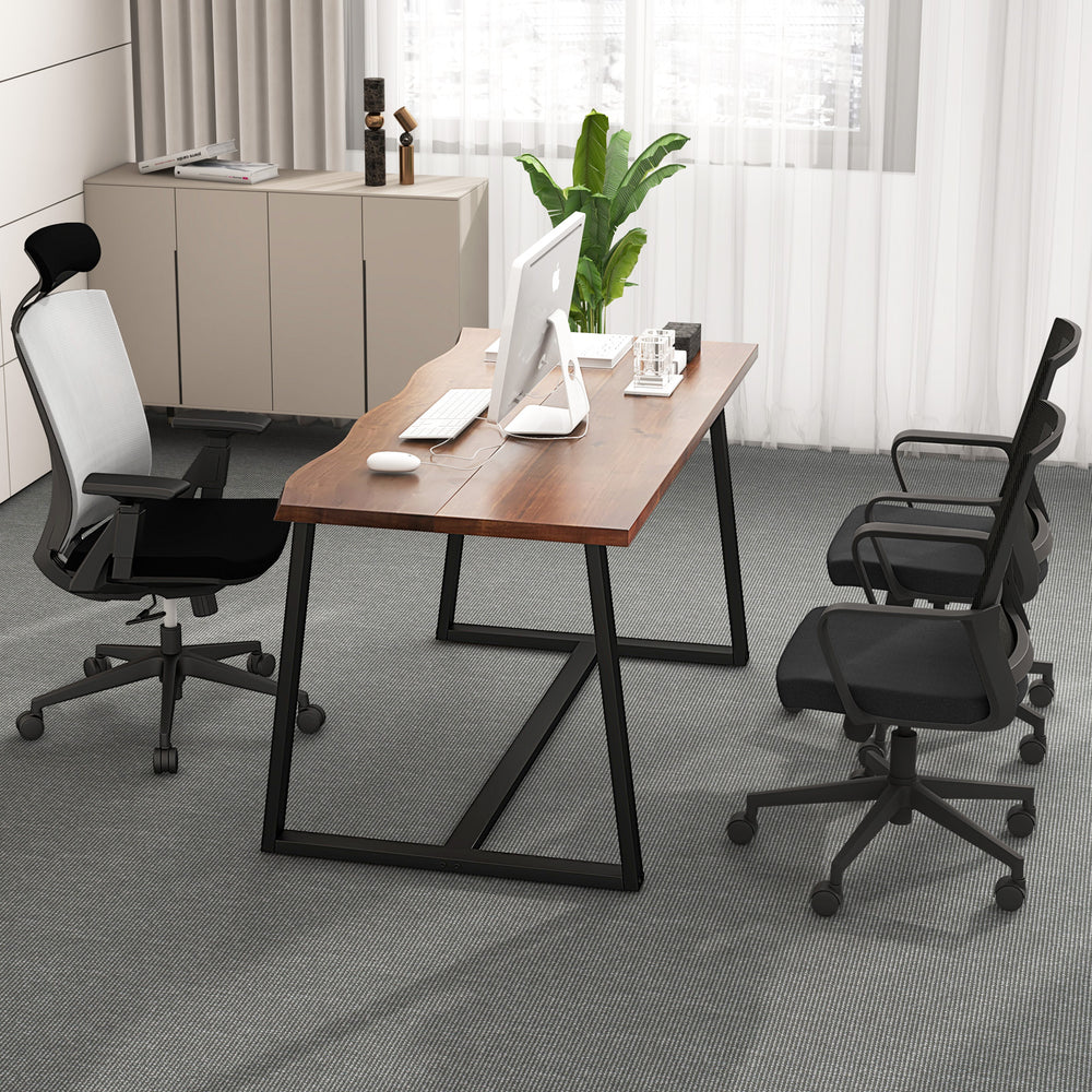 Large 63" dining table with wavy edge and heavy-duty metal frame, suitable for dining or office use, accommodating 4-6.