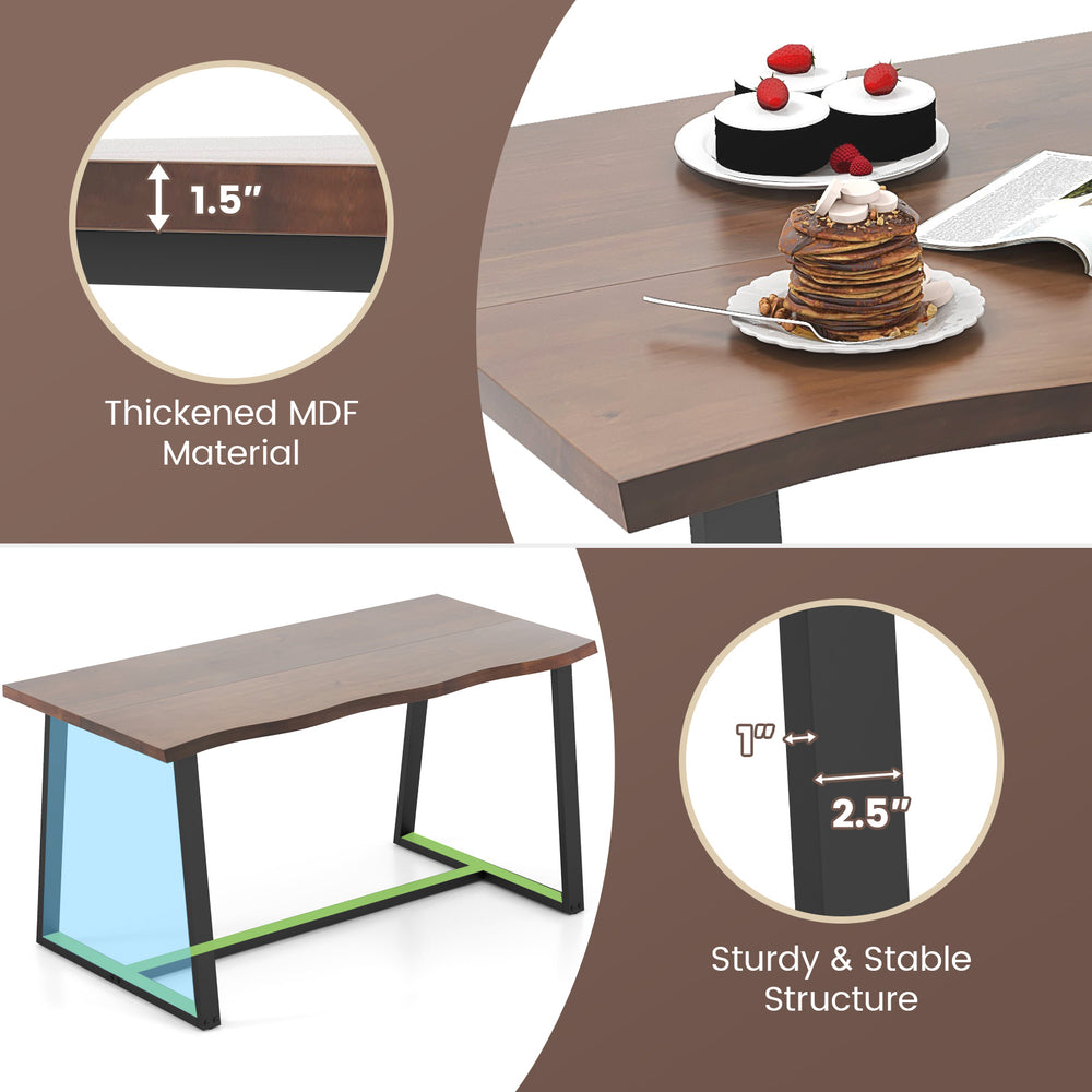 Large dining table featuring a wavy edge, thickened MDF surface, and heavy-duty metal frame for stability, suitable for.
