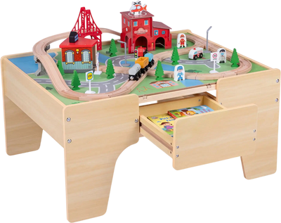 Costway 63-Piece Kids Train Table w/ Storage Drawer & Reversible Tabletop 73771793 New