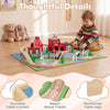 63 Piece Kids Train Table with reversible tabletop and beech wood tracks, shown in a child's playroom.