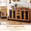 63-inch sideboard buffet cabinet featuring natural wood grain and black panels, ideal for kitchen or living room.