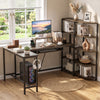 63" U-shaped Computer Desk with Power Outlets 5-Tier Bookshelf and Keyboard Tray-Rustic Brown - Gallery View 1 of 10