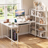 63" U-shaped Computer Desk with Power Outlets 5-Tier Bookshelf and Keyboard Tray-White - Gallery View 1 of 10