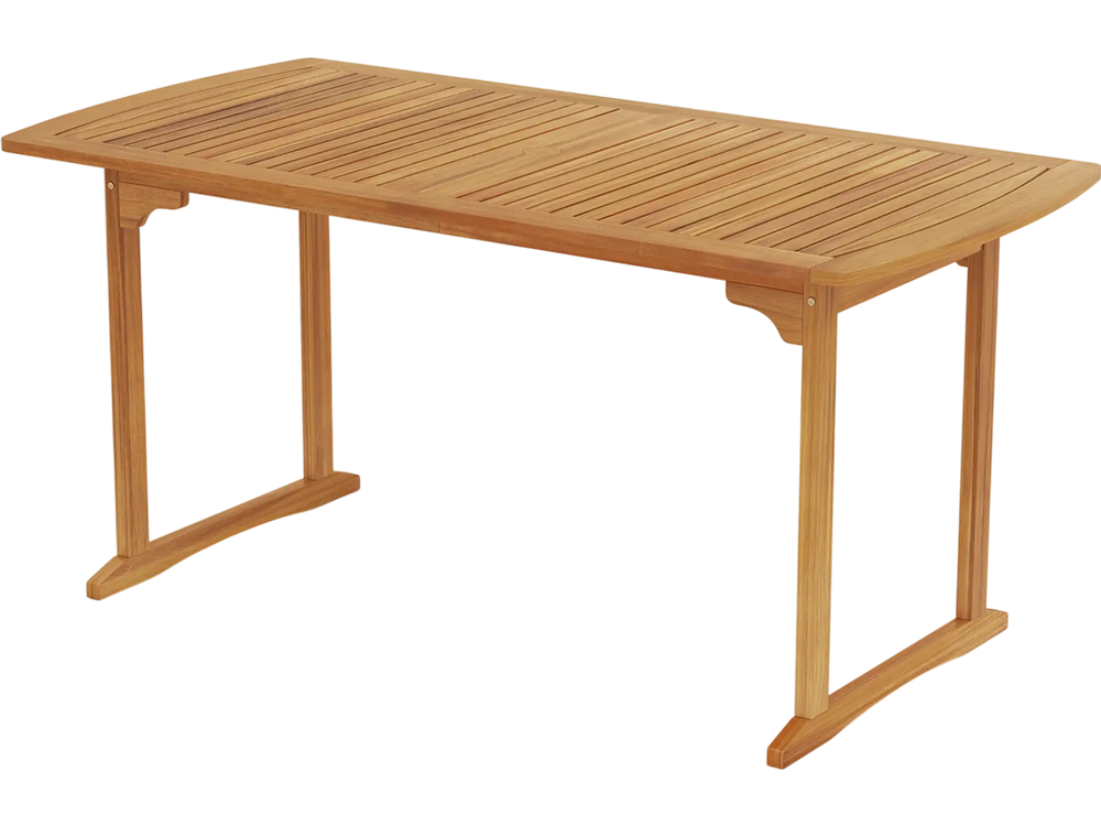 63 inch Outdoor Dining Table with Umbrella Hole and Slatted Tabletop