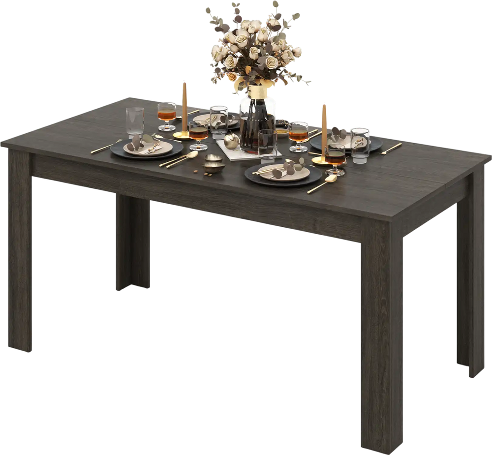 Rectangular 63-inch gray dining table with spacious surface, ideal for kitchens, dining rooms, or offices.