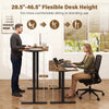 Height adjustable 63 x 24 inch desk in rustic brown, showcasing flexible height from 28.5" to 46.5" for ergonomic use.