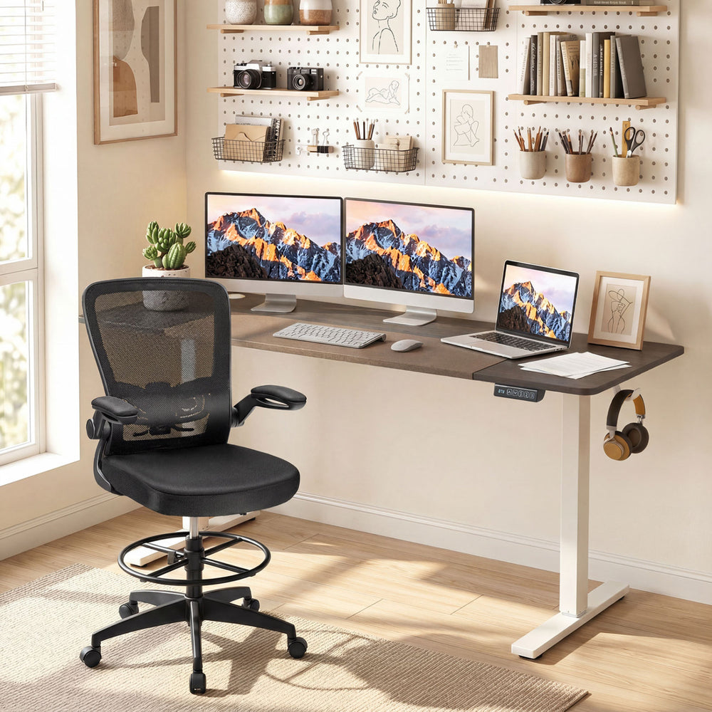 63 x 24 Inch Height Adjustable Sit Stand Computer Desk with 3 Memory Presets-Grey - Gallery View 1 of 11