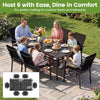 Rectangle metal patio dining table for 6, 63" x 33", black finish, ideal for outdoor dining and gatherings.