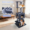 64-inch tall dark grey cat tree featuring 2 large condos, jute scratching posts, and soft plush fabric for indoor cats.
