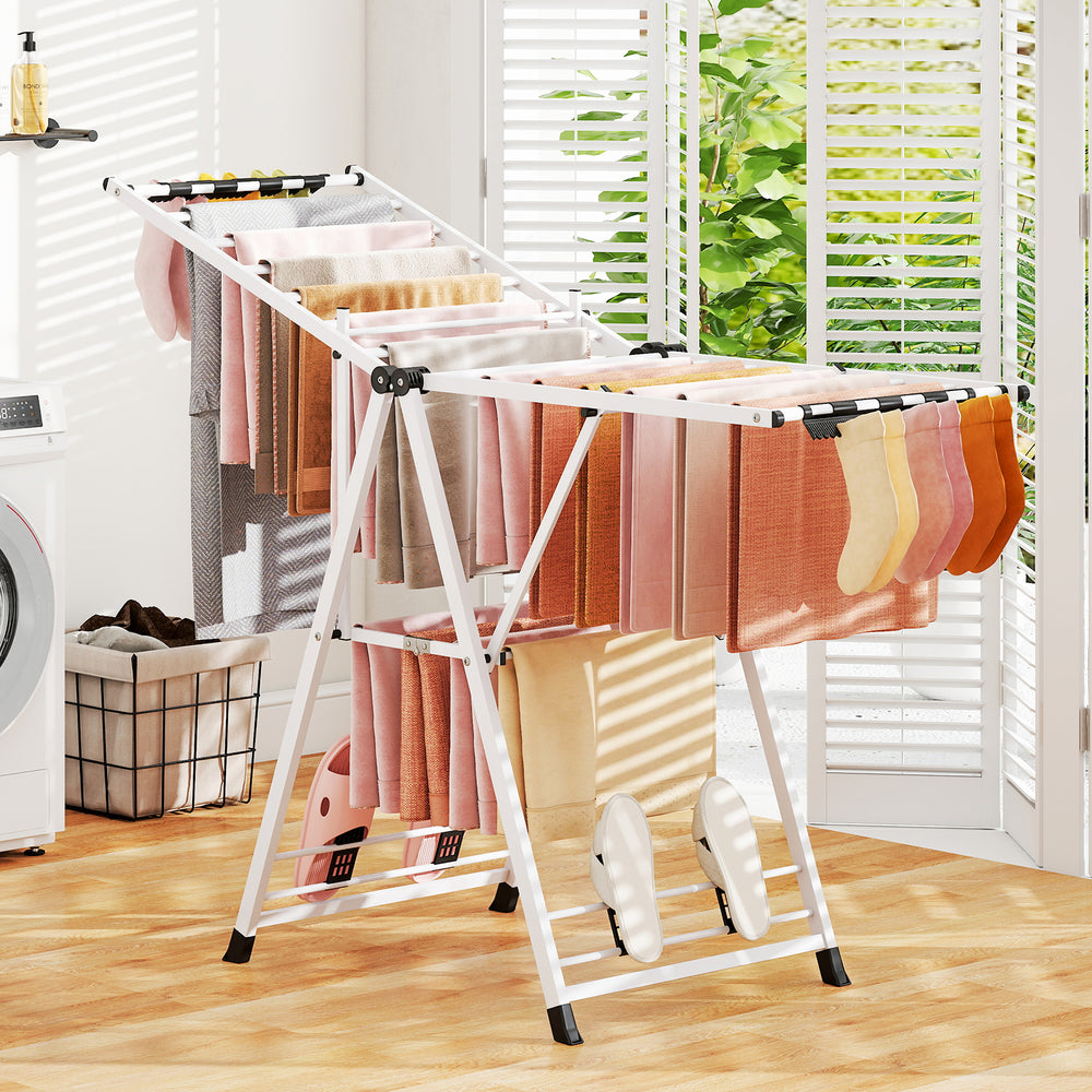 64 Inches Clothes Drying Rack with Height Adjustable Wings-White - Gallery View 1 of 12