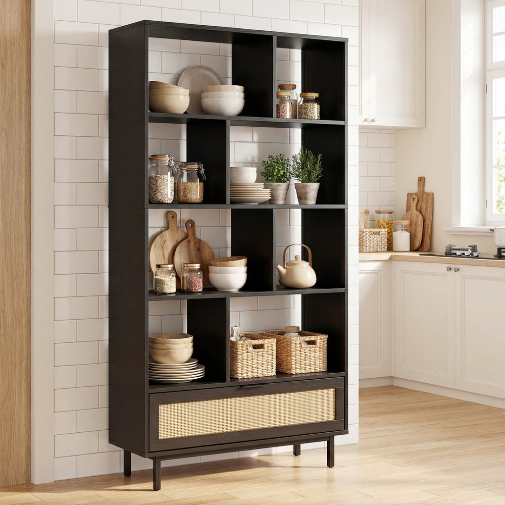 64 inch 6-Tier Tall Wooden Bookcase with 8 Open Cubes-Black - Gallery View 1 of 8