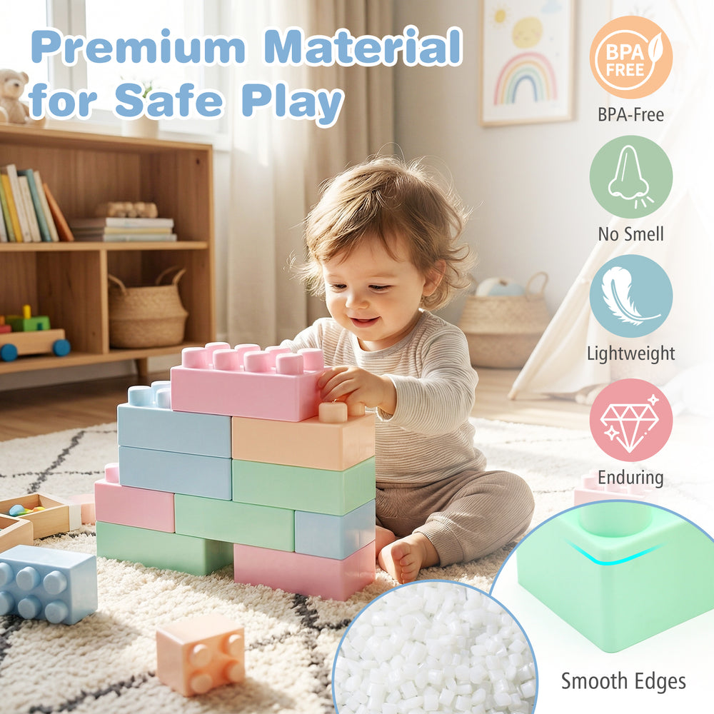 Colorful 64 pcs building blocks for toddlers, made of BPA-free PP material, promoting creativity and safe play.