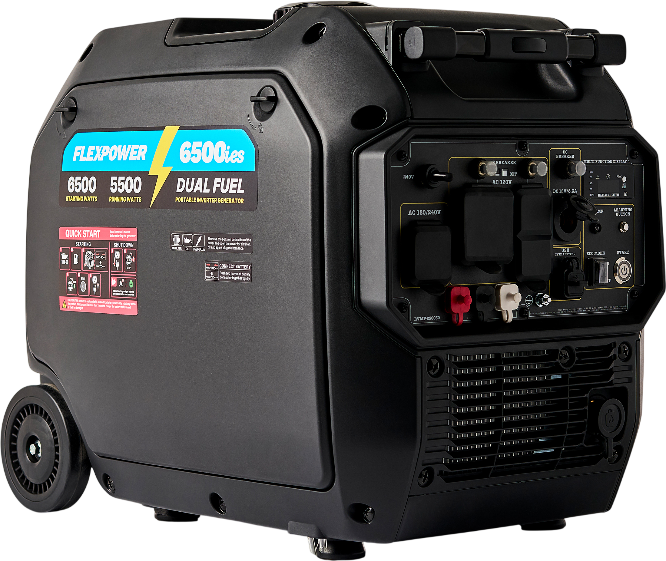 RVMP Flex Power 6500ies 5500/6500W Portable Generator Dual Fuel Gas Propane Inverter Electric Start New