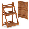 Foldable 3-tier solid wood plant stand with slatted shelves for optimal sunlight, perfect for patio or balcony use.