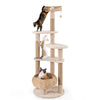 Beige cat tree showcasing two jumping platforms and spacious hideaway condo, perfect for indoor cats to play and nap.