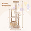 Dimensions of the 59-inch beige cat tree with perch, hammock, and multiple platforms for indoor cats.