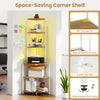 65-inch 6-tier corner shelf with a robust metal frame, built-in charging station, and adjustable LED lighting for ambiance.