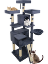 Cozy cat condo on a 65-inch tall dark gray cat tree, providing a perfect lounging spot for your feline friend.