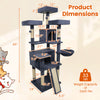 Multi-level cat tree with 3 upholstered perches, 2 condos, and scratching posts, ideal for climbing and lounging.