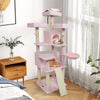 65 Inch Tall Multi-level Cat Tree with 3 Upholstered Perch and 2 Cat Condos-Pink - Gallery View 1 of 11