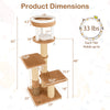 Product dimensions of a 65-inch tall cat tree with removable bed, featuring plush surfaces and sturdy platforms for.