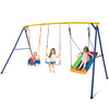 Heavy-duty carbon steel swing frame with three swings, designed for kids aged 3-10 years, ideal for backyard fun.