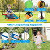 Heavy-duty swing frame with three swings, durable oxford fabric, adjustable ropes, ideal for backyard play for kids.