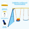 A-shaped swing frame with three swings, featuring durable carbon steel construction and safety features for kids aged.