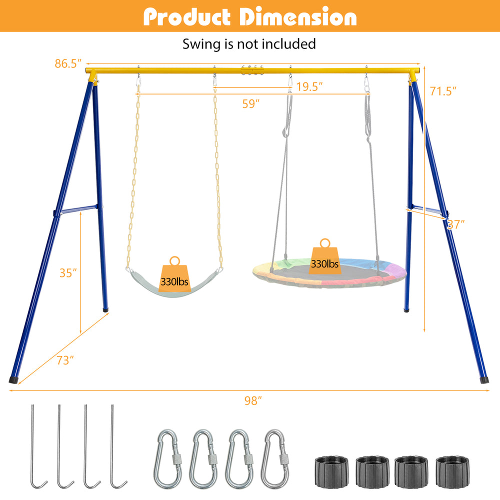 Extra-large A-shaped swing stand in yellow, made of high-grade steel, supports 660 lbs, ideal for backyard swings.
