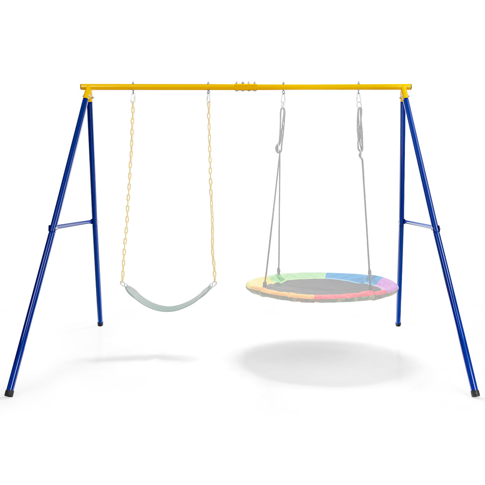 Extra-large yellow A-frame swing stand with anti-slip footpads, supporting 660 lbs for various swings in outdoor.