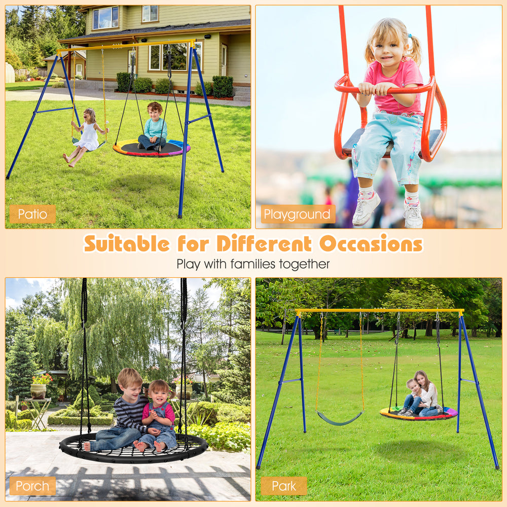 Extra-large yellow A-frame swing stand with anti-slip footpads, suitable for two swings, ideal for outdoor play.