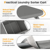 3-section laundry sorter cart in gray with foldable ironing board, robust metal structure, and mesh dividers for.