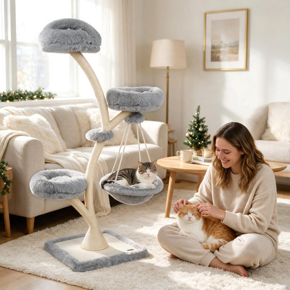 66.5" Multi-Level Modern Cat Tower with Top Perch 2 Beds Hammock and Sisal Posts-Gray - Gallery View 1 of 10