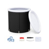 Outdoor ice plunge tub with lid, 66-gallon capacity, thick insulation, inflatable ring, and drain valve for easy.