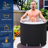 Outdoor 66 Gal ice plunge tub with lid, featuring thick insulation, head support, and easy water drainage for recovery.