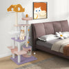 Multi-level 66-inch cat tree in purple with plush perches, sisal scratching posts, and cozy hideaway for playful cats.
