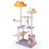 Multi-level 66-inch cat tree in purple with sisal scratching posts, cozy hammock, and cloud-shaped perch for playful.
