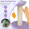 Multi-level 66-inch purple cat tree with sisal scratching post, cozy hammock, and plush perch for feline comfort.