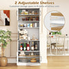 Adjustable shelves in a 66-inch white kitchen pantry cabinet, allowing customization for various item sizes in the.
