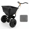 66 lbs walk-behind broadcast spreader featuring a sturdy metal frame and large hopper for efficient lawn and garden spreading.