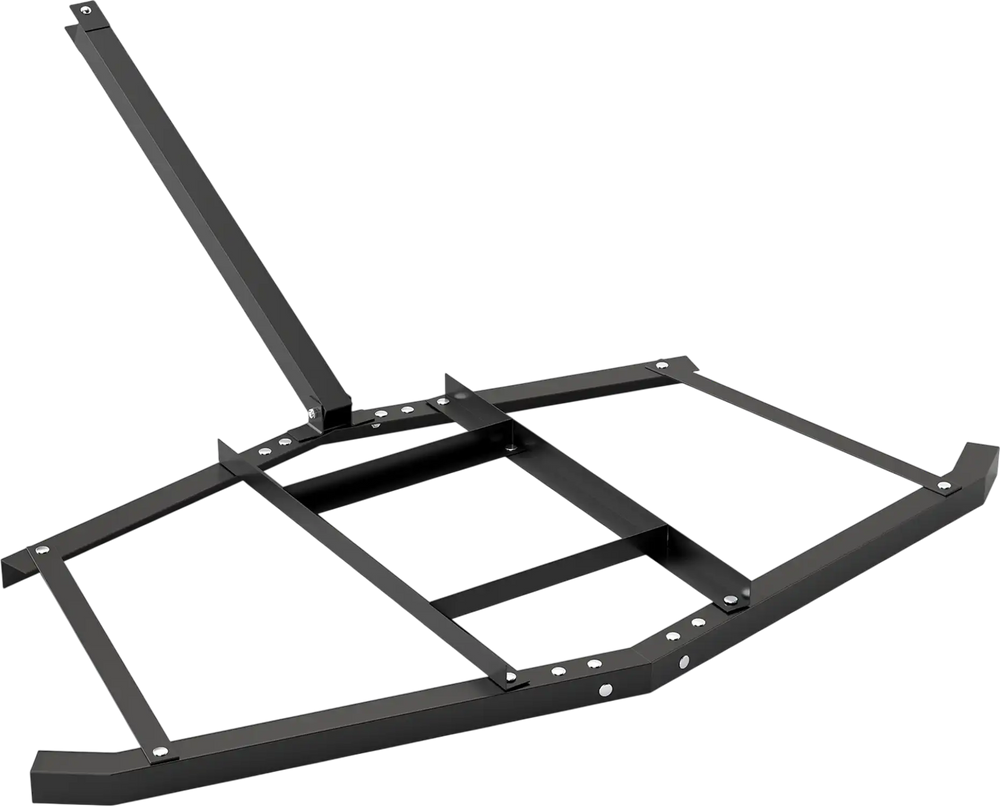 Driveway drag tow behind landscape leveling rake in black, made from powder-coated metal, designed for UTVs and ATVs.