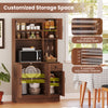 66-inch brown pantry cabinet with adjustable shelves, charging station, and microwave stand for versatile kitchen.
