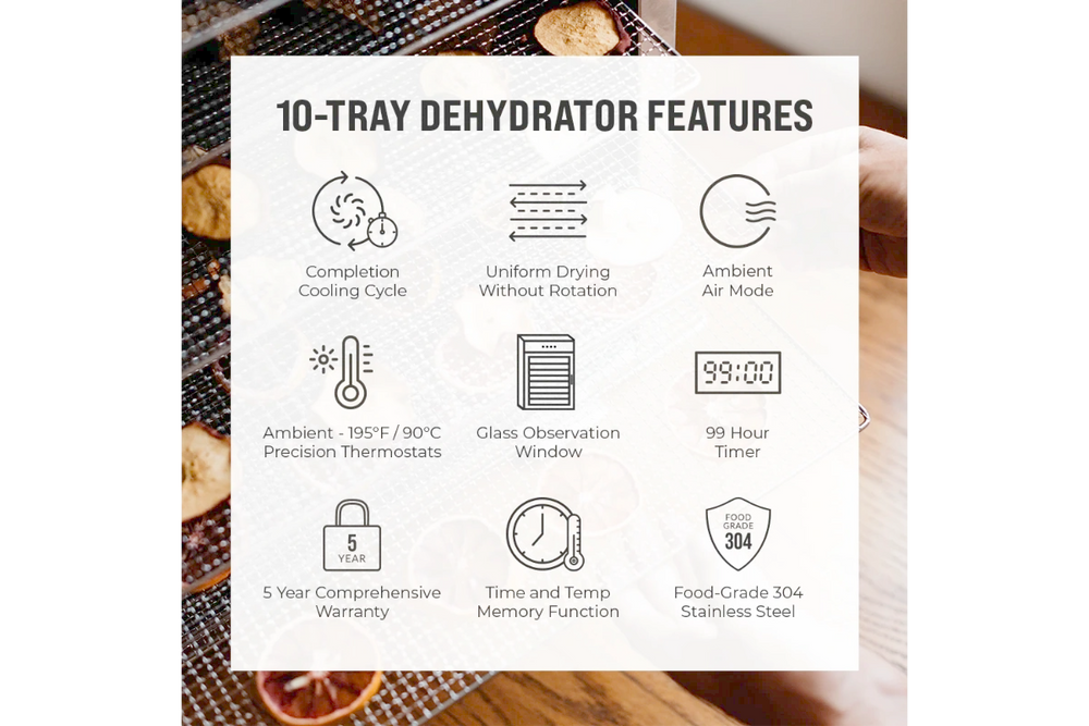 BenchFoods Domestic Dehydrator Single Zone 10 Tray 6.5 Sq. Ft 750W New