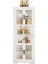 Corner cabinet in white with elegant glass doors, showcasing versatile storage with 2 open shelves and an anti-tipping.