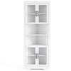 67-inch tall white corner cabinet with tempered glass doors, featuring 2 cabinets and 2 adjustable shelves for.